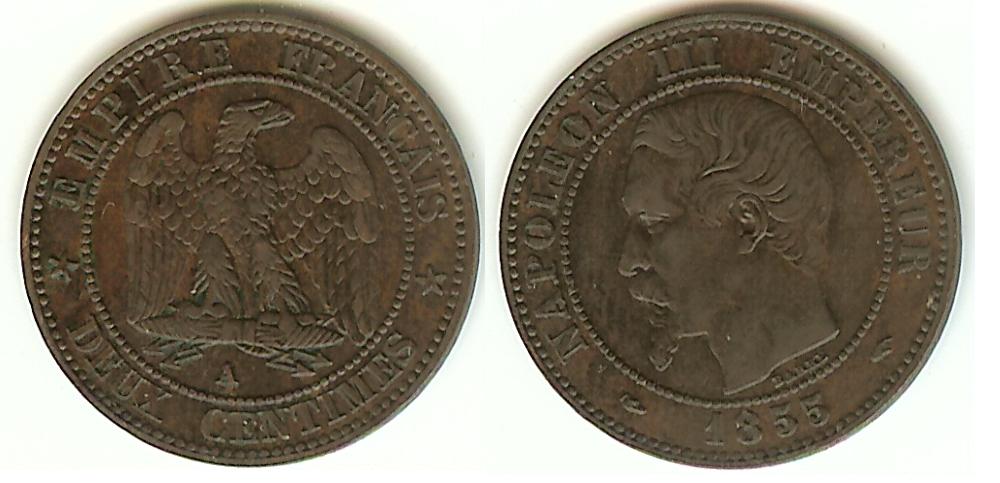 2 Centimes Napoléon III 1855A Paris AU
